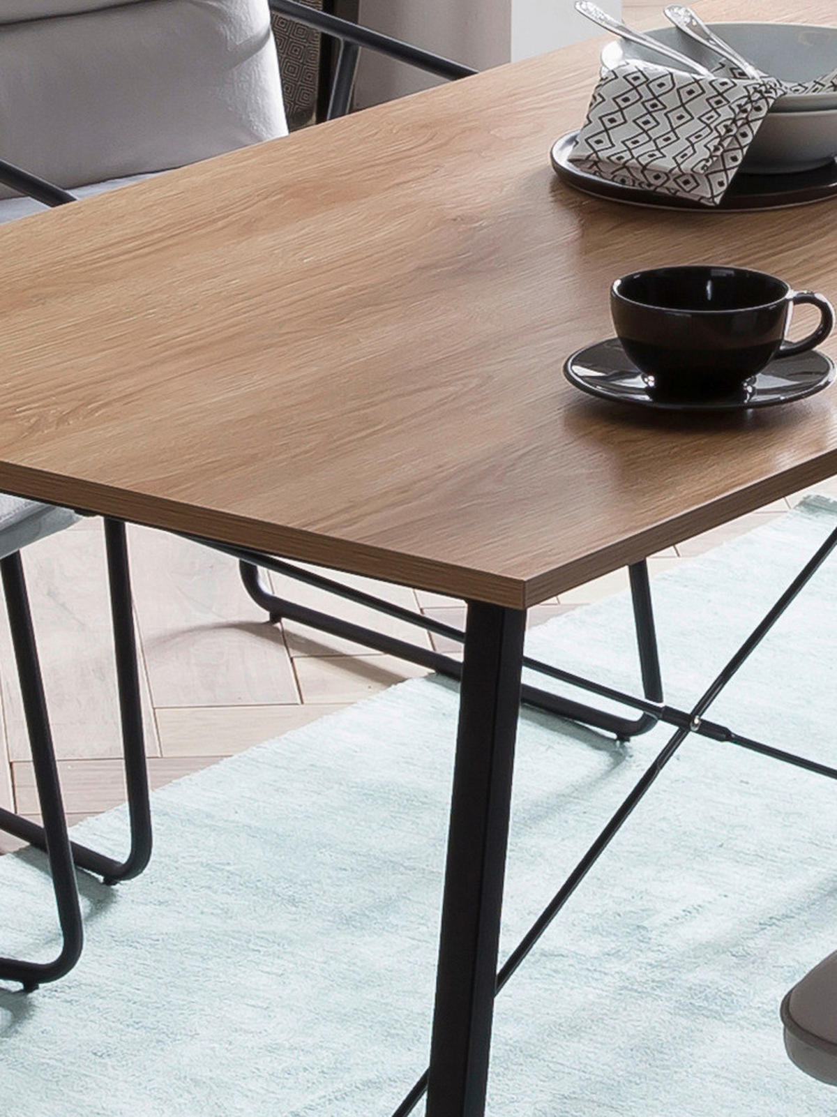 ESSTISCH rechteckig Naturfarben, Schwarz  - Schwarz/Naturfarben, Design, Holzwerkstoff/Metall (140/70/73cm) - Livetastic