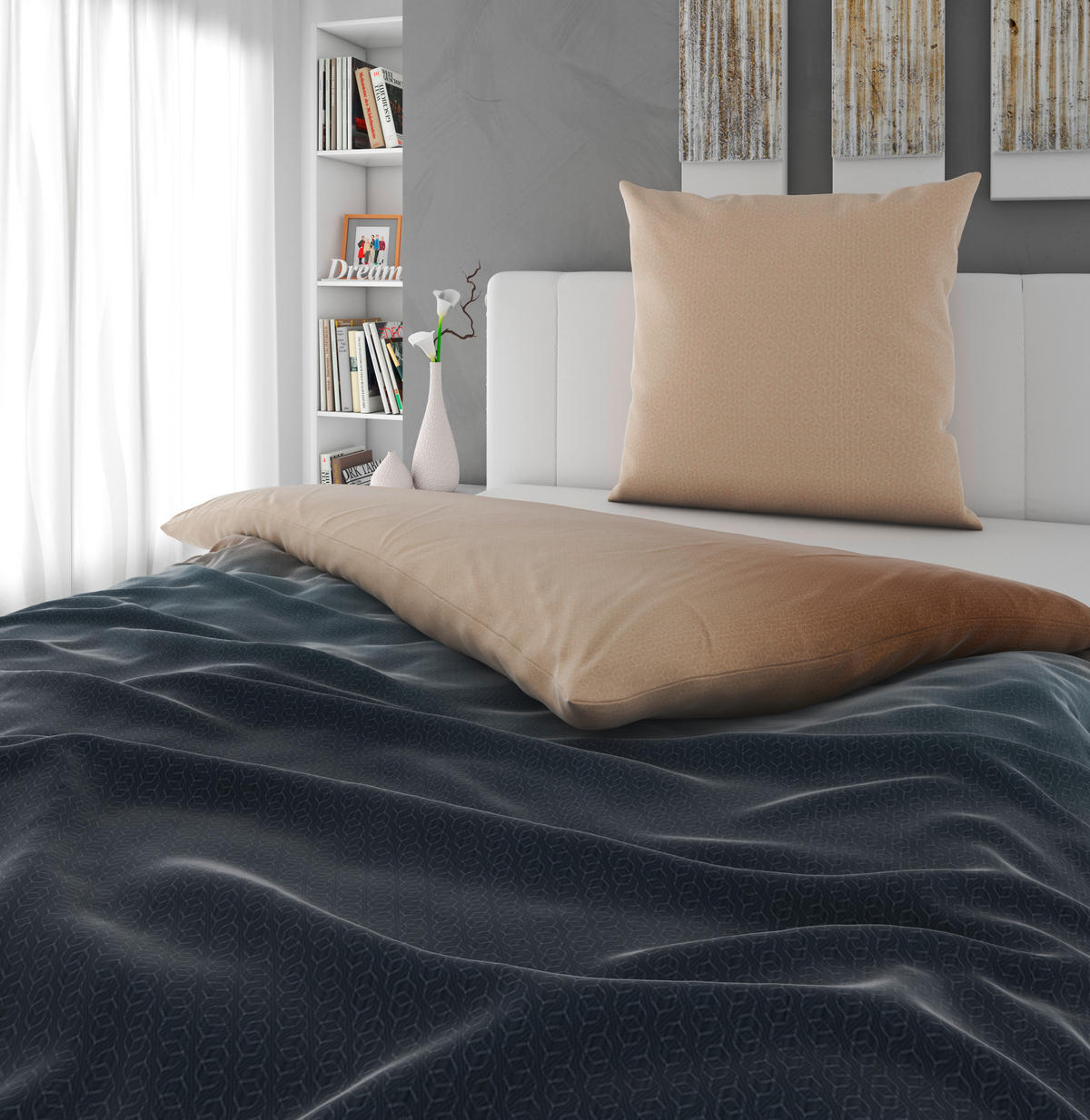 BETTWÄSCHE Esther Satin 155/220 cm  - Blau/Beige, Design, Textil (155/220cm) - Novel