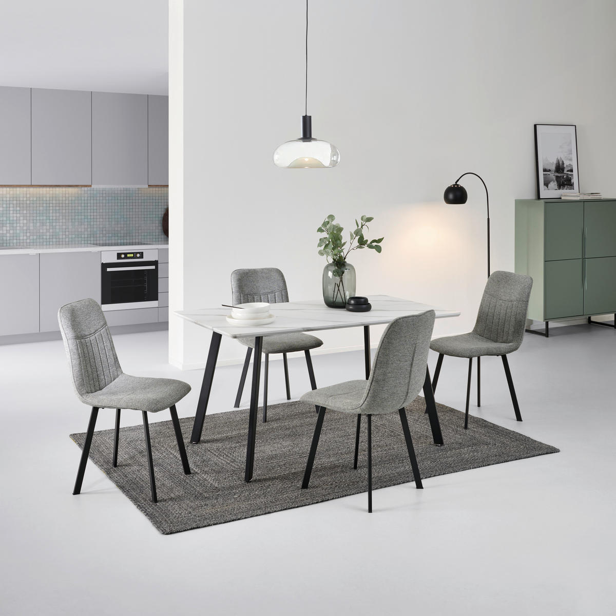 TISCHGRUPPE Weiß, Hellgrau  - Hellgrau/Weiß, KONVENTIONELL, Textil/Metall (140/46/75/88/80/57cm) - MID.YOU