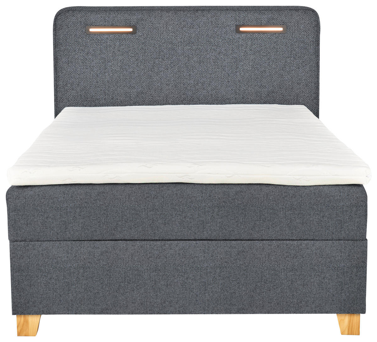BOXBETT 120/200 cm,  in Dunkelgrau, Matratze, gepolstertes Kopfteil, Beleuchtung, Bettkasten, Topper, H2 = mittel  - Türkis/Eichefarben, KONVENTIONELL, Holz/Holzwerkstoff (120/200cm) - Moderano