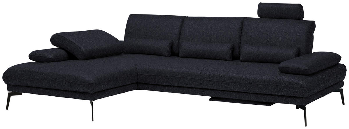 ECKSOFA in Echtleder Schwarz  187/273 cm  - Schwarz, Design, Leder/Metall (187/273cm) - Celina Home