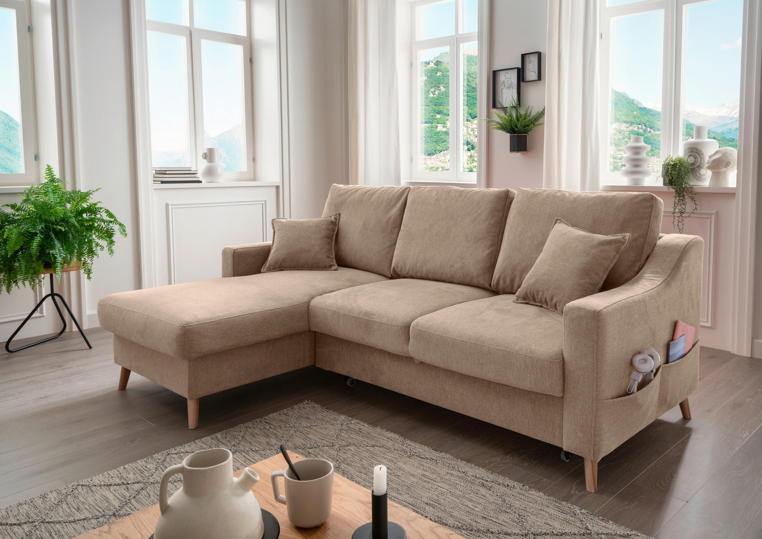 ECKSOFA Valentina Hellbraun Chenille  - Hellbraun/Naturfarben, MODERN, Holz/Textil (150/228cm) - Livetastic
