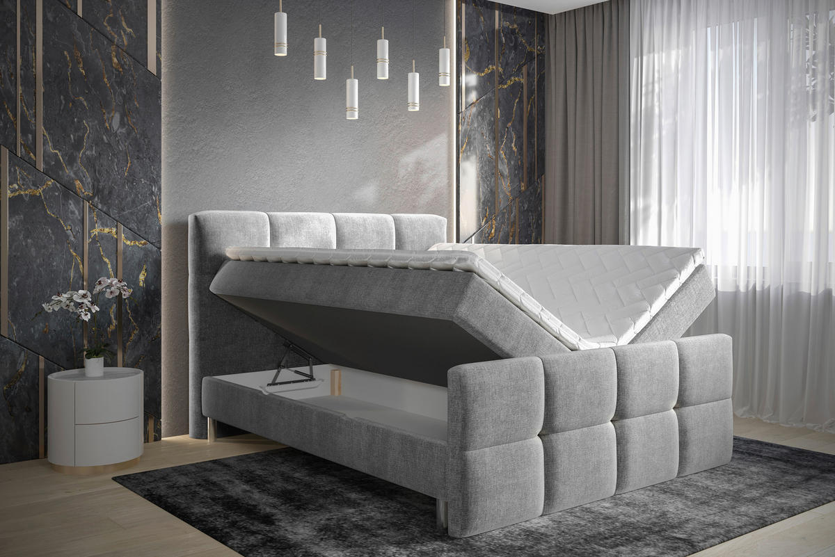 BOXBETT 160/200 cm  in Hellgrau  - Chromfarben/Hellgrau, Modern, Holz/Holzwerkstoff (160/200cm) - Esposa
