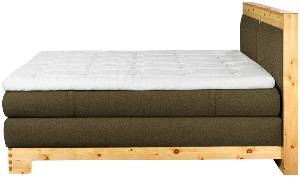 BOXSPRINGBETT 180/200 cm  in Dunkelgrün  - Dunkelgrün, Natur, Holz/Textil (180/200cm) - Linea Natura