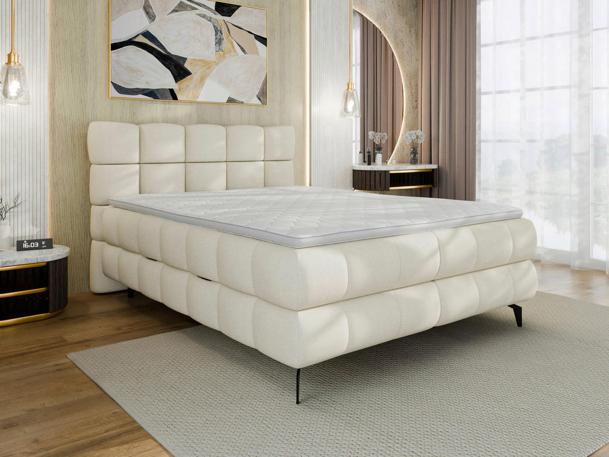 BOXBETT 140/200 cm,  in Weiß, Bettkasten, Topper, H3 + H3 = fest  - Schwarz/Weiß, Trend, Textil/Metall (140/200cm) - Esposa