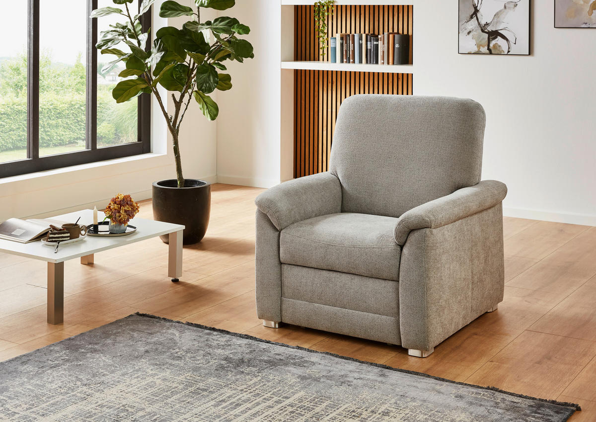 SESSEL Chenille Hellgrau  - Hellgrau/Alufarben, Konventionell, Textil/Metall (88/96/89cm) - Beldomo Comfort