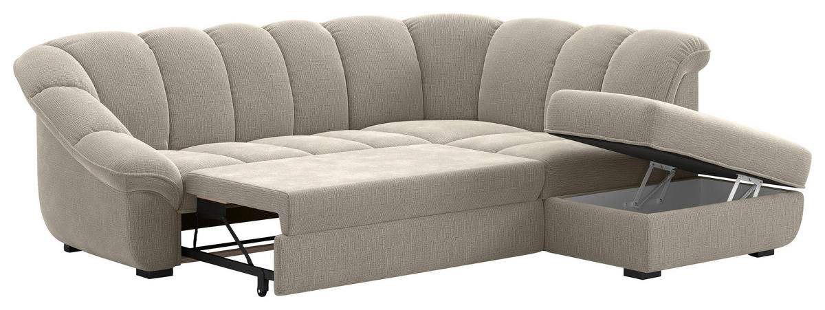 ECKSOFA Graubraun Chenille Bettkasten, Schlaffunktion, Rücken echt  - Graubraun/Schwarz, KONVENTIONELL, Kunststoff/Textil (260/222cm) - Welnova