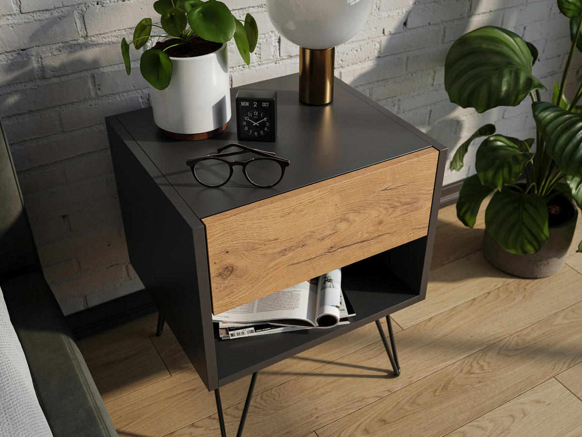 NACHTTISCH 41,2/50/35,6 cm  - Eichefarben/Graphitfarben, Basics, Holzwerkstoff/Metall (41,2/50/35,6cm) - MID.YOU