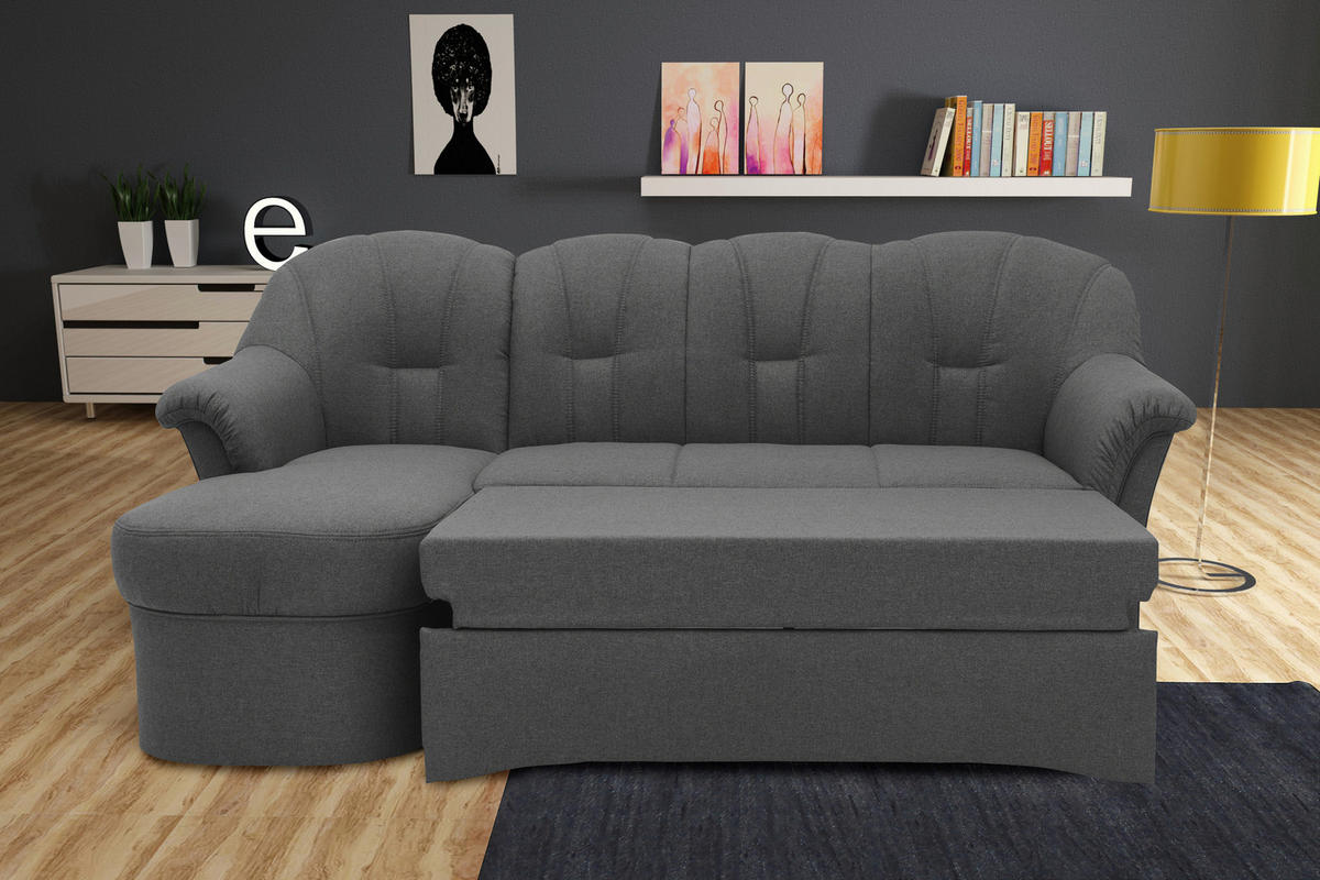 ECKSCHLAFSOFA in Webstoff Grau  - Schwarz/Grau, KONVENTIONELL, Kunststoff/Textil (142/233cm) - MID.YOU