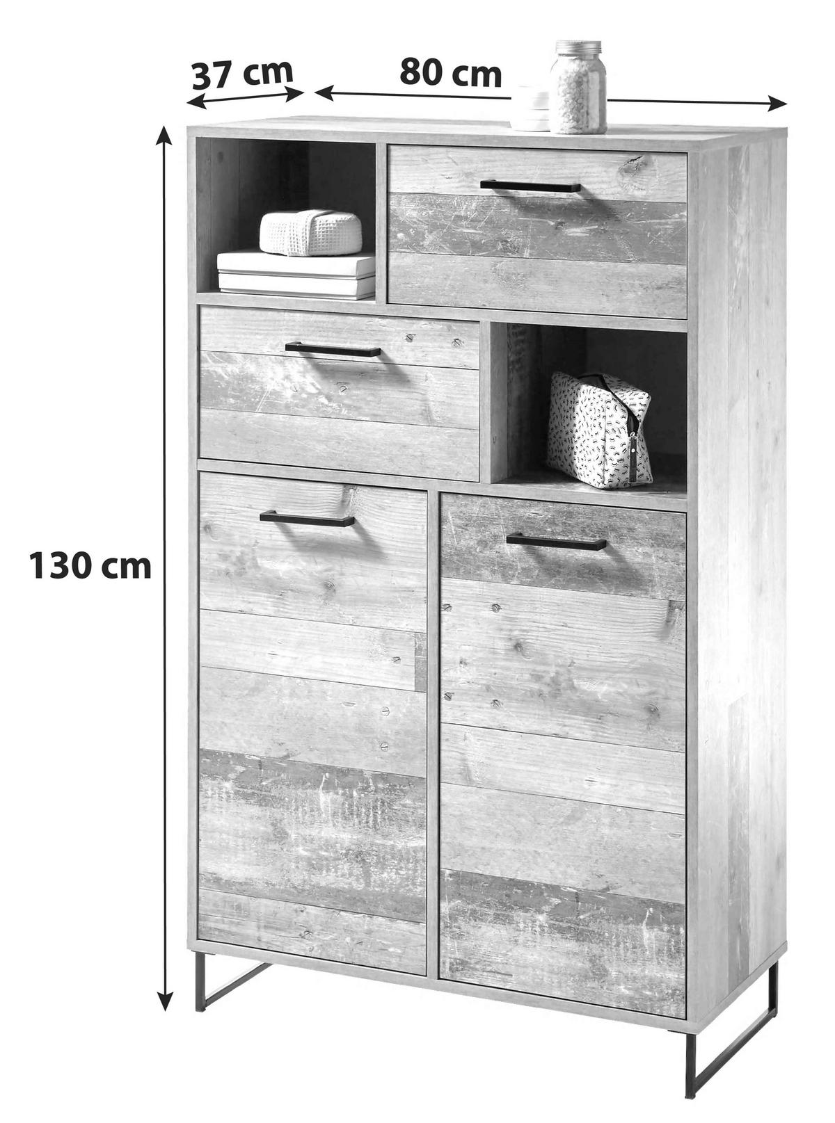 KOMMODE  in 80/130/37 cm  - Eichefarben/Schwarz, KONVENTIONELL, Holzwerkstoff/Kunststoff (80/130/37cm) - MID.YOU