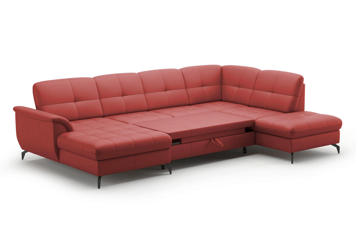 WOHNLANDSCHAFT Rot Echtleder  - Rot/Schwarz, MODERN, Leder/Metall (164/319/212cm) - Sit & More