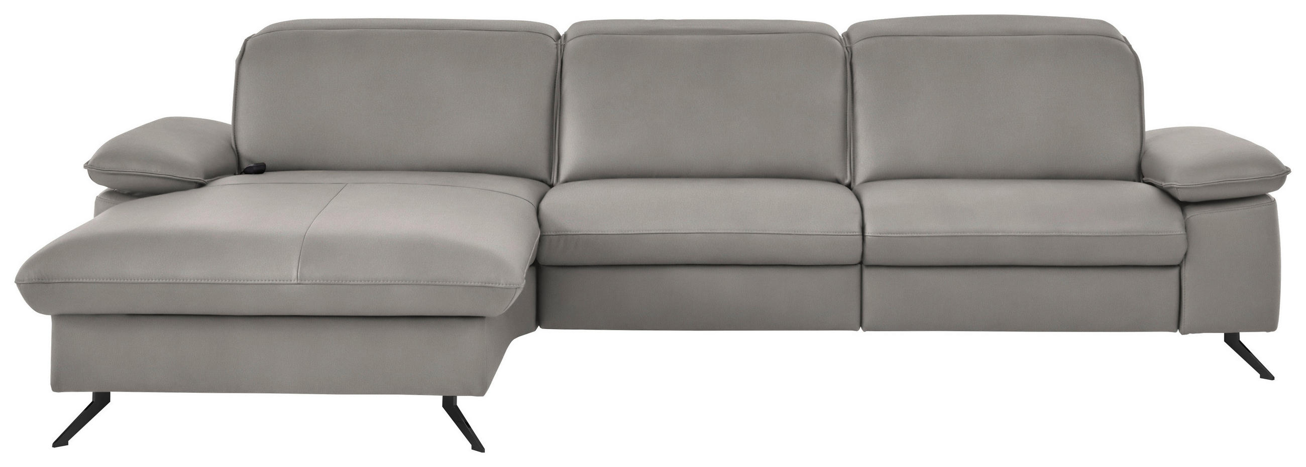 ECKSOFA  Echtleder Hellgrau  - Hellgrau/Schwarz, Design, Leder/Metall (169/307cm) - Beldomo Premium