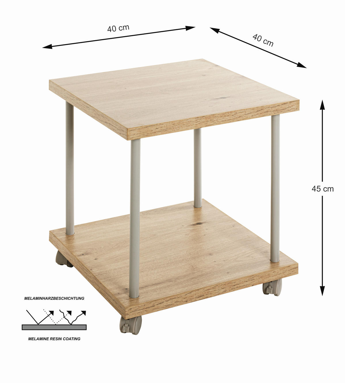 PRÍRUČNÝ STOLÍK, sivá, farba duba - sivá/farba duba, Trend, kov/kompozitné drevo (40/40/45cm)