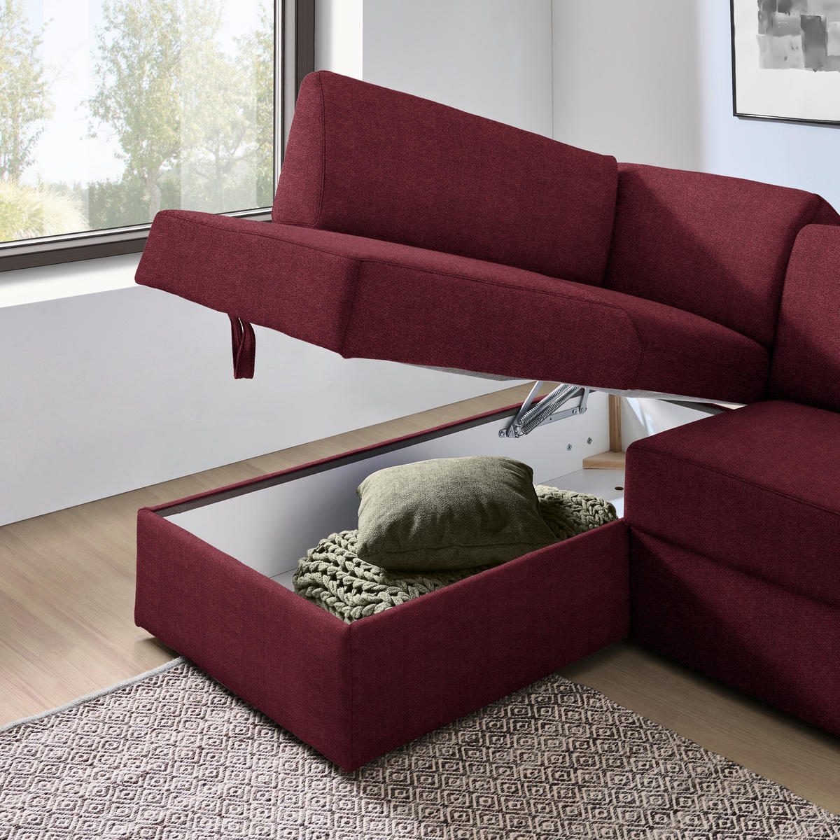 ECKSOFA in Webstoff Rot  - Rot/Schwarz, Konventionell, Kunststoff/Textil (165/224cm) - Xora