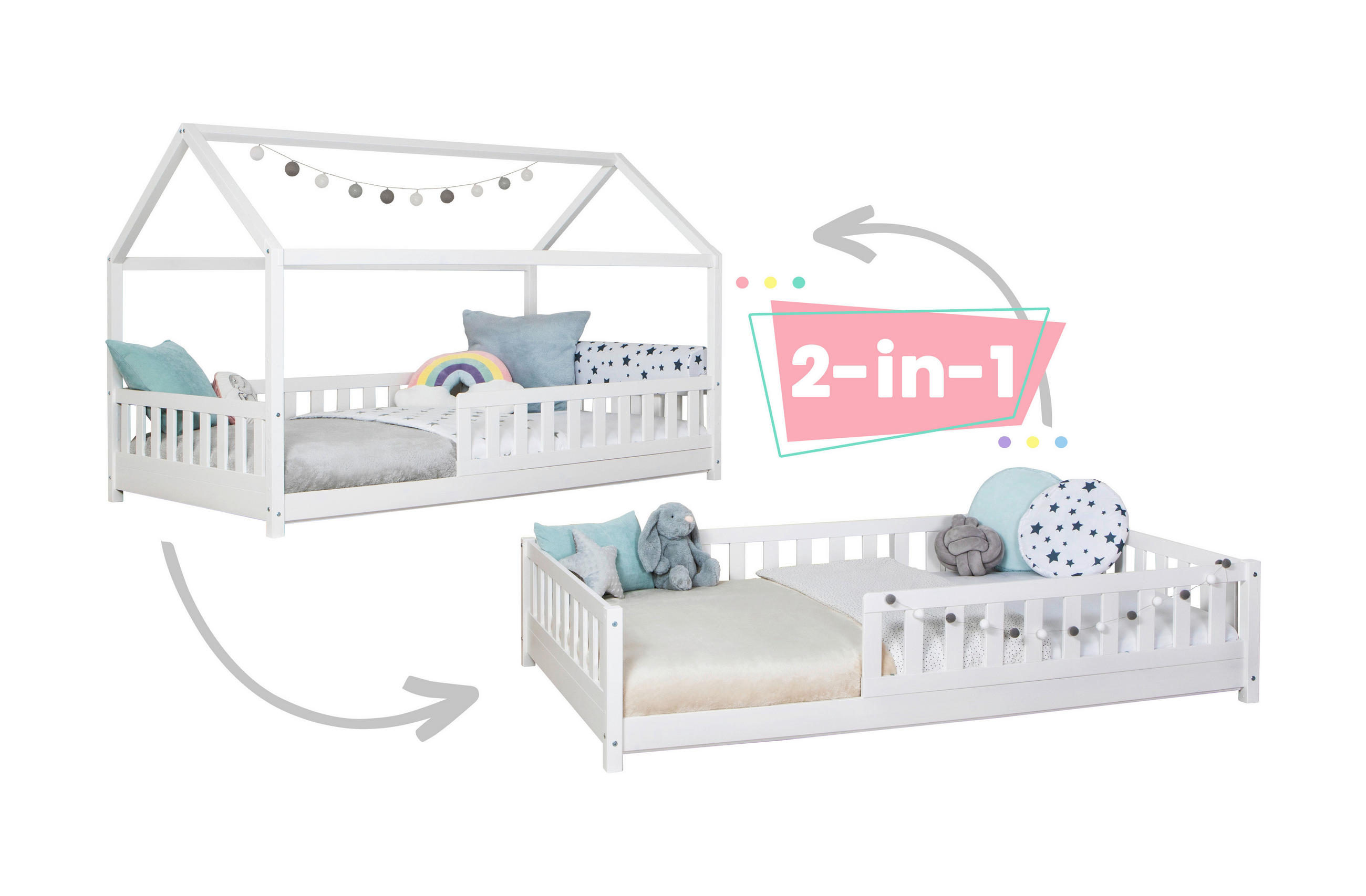 HAUSBETT 100/200 cm Weiss  - Weiss/Naturfarben, Modern, Holz (100/200cm) - MID.YOU