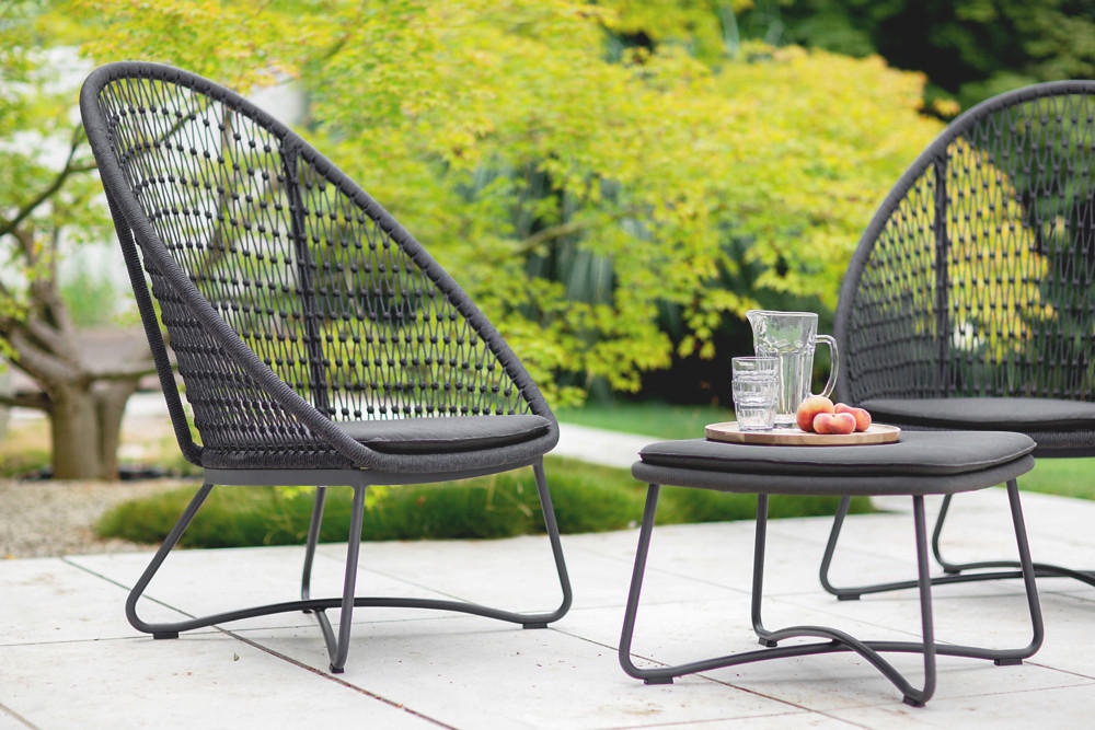 Thumbnail - Gartenhocker, Anthrazit, Grau, Metall, Textil, 50x38x50 cm, Gartenmöbel, Gartenstühle