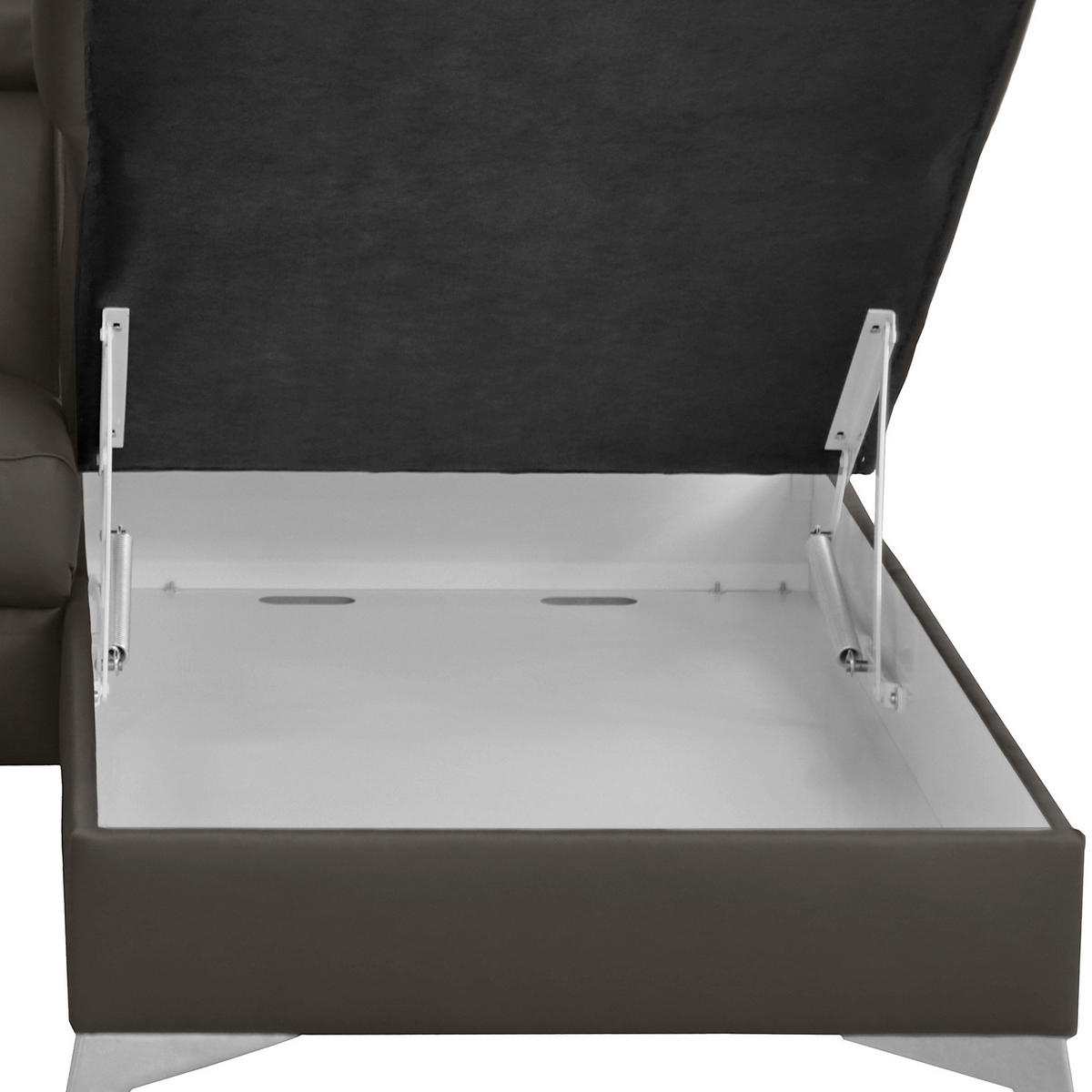 ECKSOFA Dunkelbraun Echtleder Lederlook  - Chromfarben/Dunkelbraun, Design, Leder/Textil (257/197cm) - Livetastic