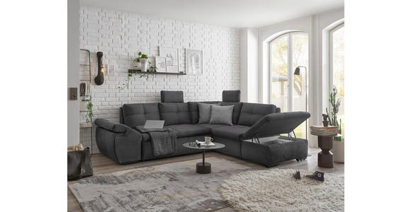 ECKSOFA Grau Mikrovelours  - Schwarz/Grau, KONVENTIONELL, Kunststoff/Textil (265/217cm) - Carryhome