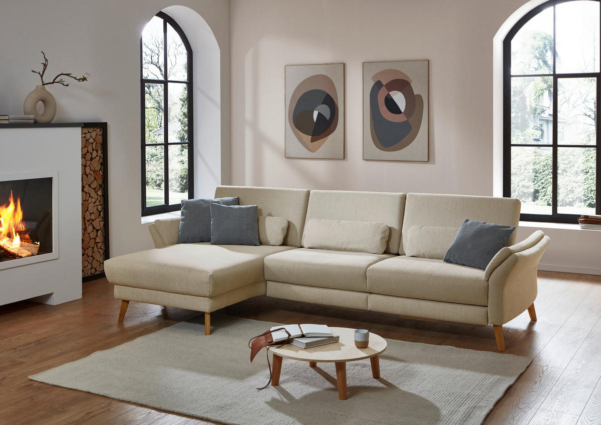 ECKSOFA Beige Chenille, Flachgewebe  - Beige/Naturfarben, Design, Holz/Textil (281/157cm) - Valnatura