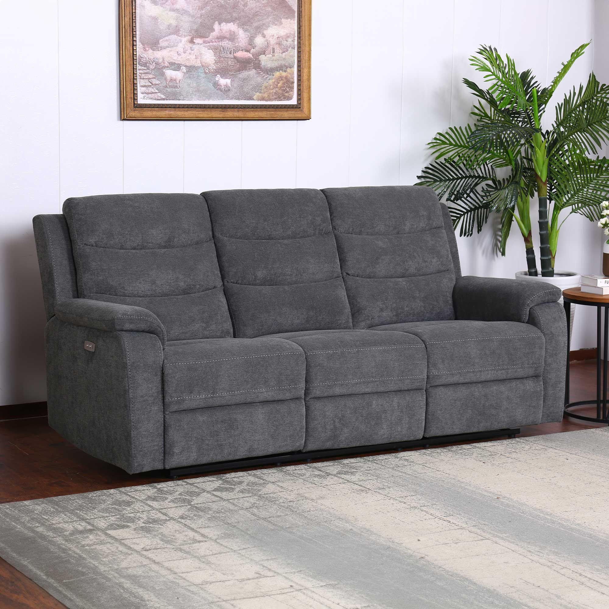 3-SITZER-SOFA Webstoff Grau  - Schwarz/Grau, KONVENTIONELL, Kunststoff/Textil (208/102/93cm) - P & B