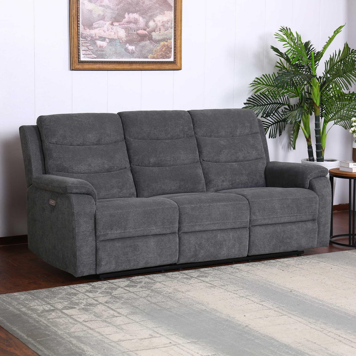 3-SITZER-SOFA Webstoff Grau  - Schwarz/Grau, KONVENTIONELL, Kunststoff/Textil (208/102/93cm) - P & B