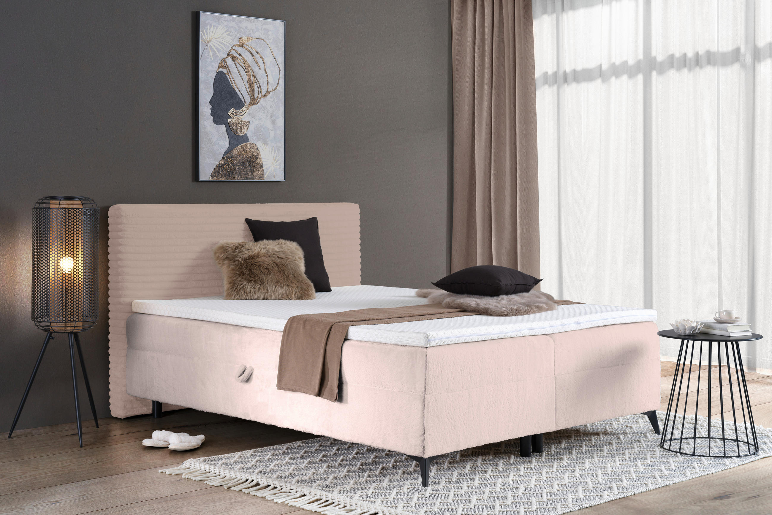 BOXBETT 140/200 cm  in Rosa  - Schwarz/Rosa, Design, Holz/Holzwerkstoff (140/200cm) - Xora