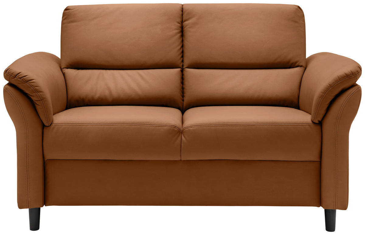 2-SITZER-SOFA  in Lederlook Cognac  - Cognac/Schwarz, MODERN, Holz/Textil (147/90/89cm) - Livetastic