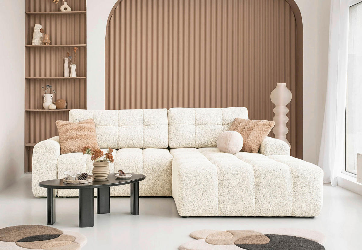 ECKSOFA  Beige  - Beige/Schwarz, Design, Kunststoff/Textil (268/184cm) - MID.YOU