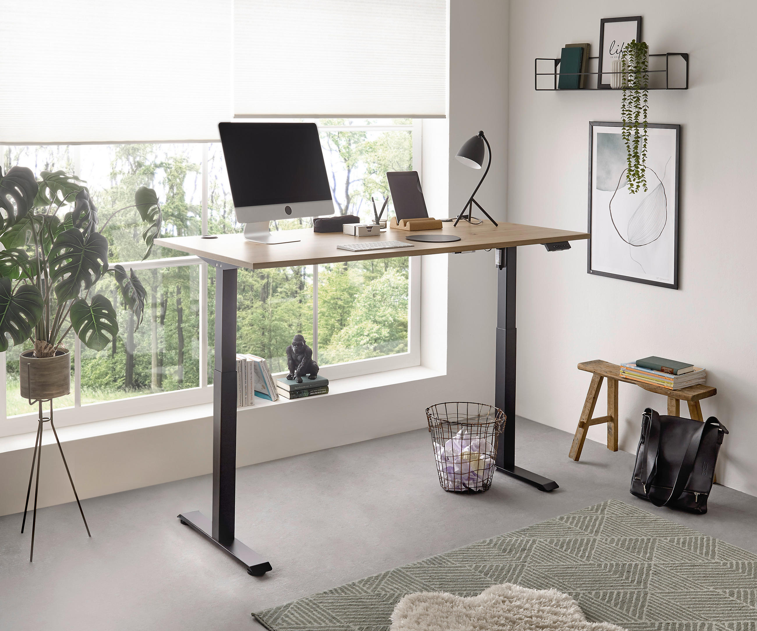 SCHREIBTISCH 160/77/72-120 cm  in Eiche Artisan  - Schwarz/Eiche Artisan, MODERN, Holzwerkstoff/Metall (160/77/72-120cm) - Carryhome