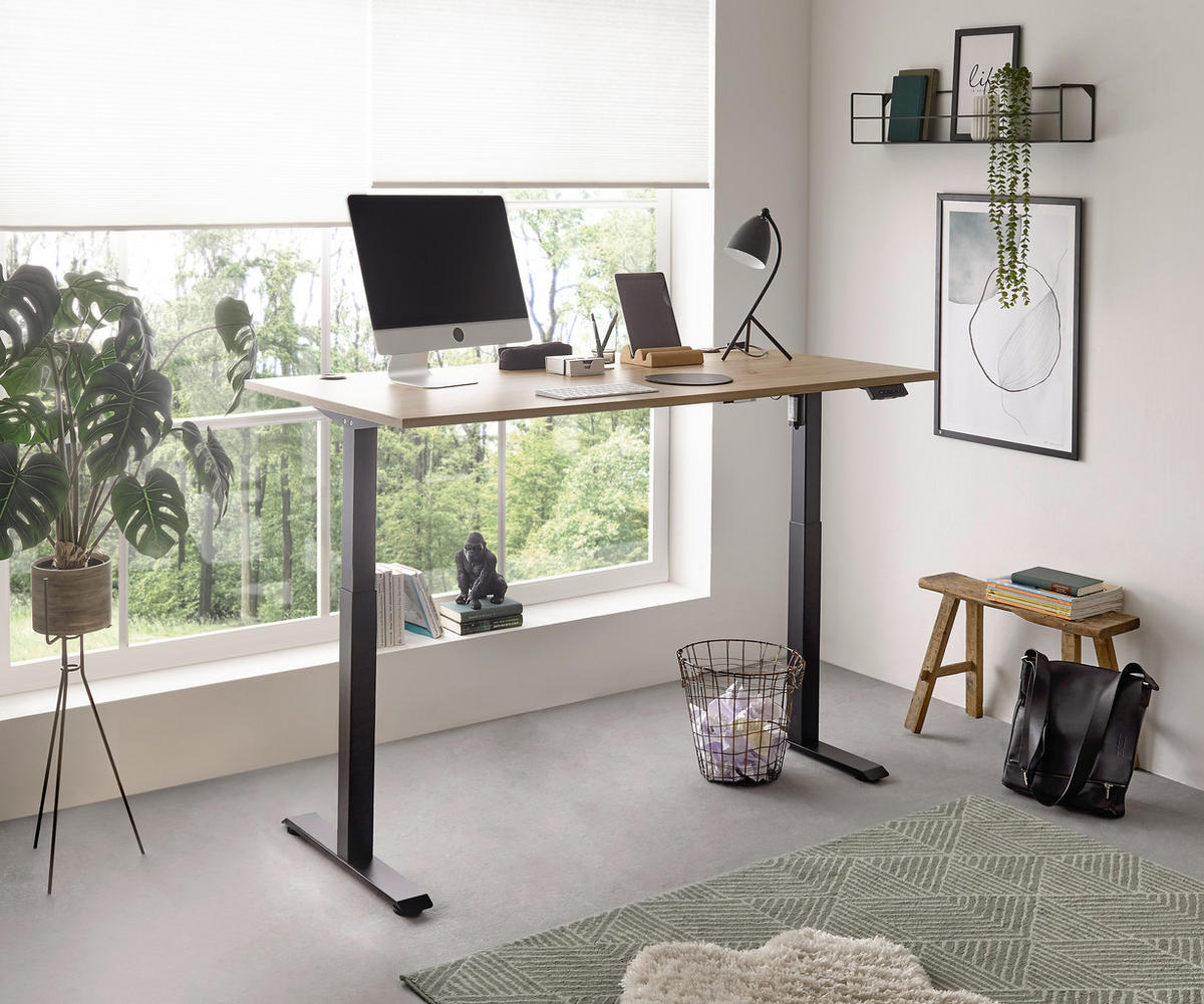 SCHREIBTISCH 160/77/72-120 cm  in Eiche Artisan  - Schwarz/Eiche Artisan, MODERN, Holzwerkstoff/Metall (160/77/72-120cm) - Carryhome