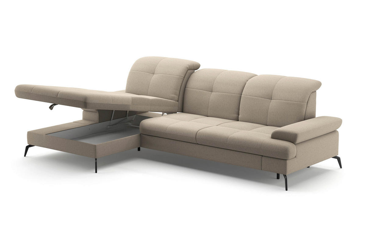 ECKSOFA in Flachgewebe Taupe  - Taupe/Schwarz, Konventionell, Textil/Metall (185/279cm) - Sit & More
