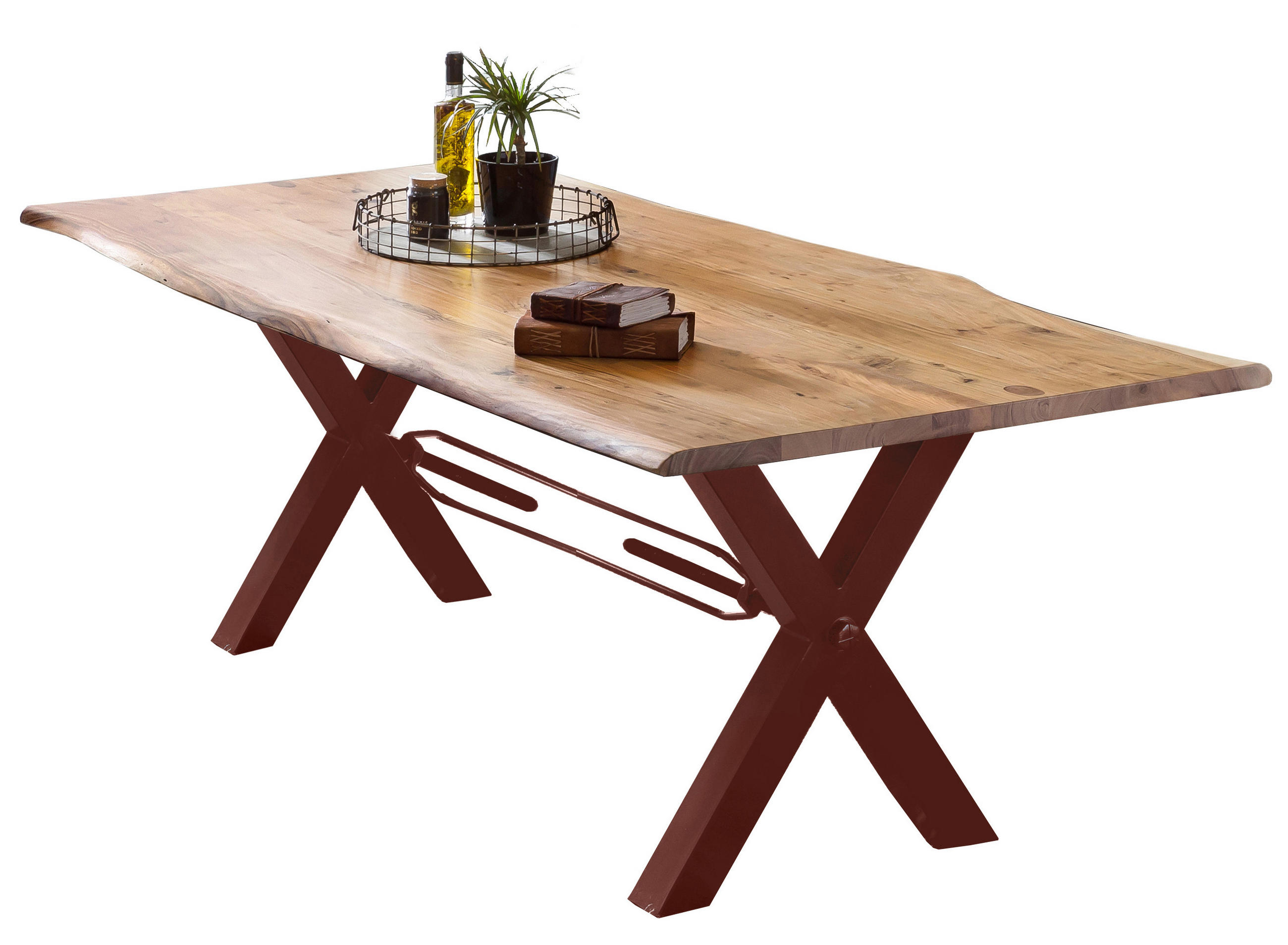 ESSTISCH 200/100/76 cm Echtholz  Holz, Metall rechteckig Braun, Naturfarben  - Braun/Naturfarben, MODERN, Holz/Metall (200/100/76cm) - MID.YOU