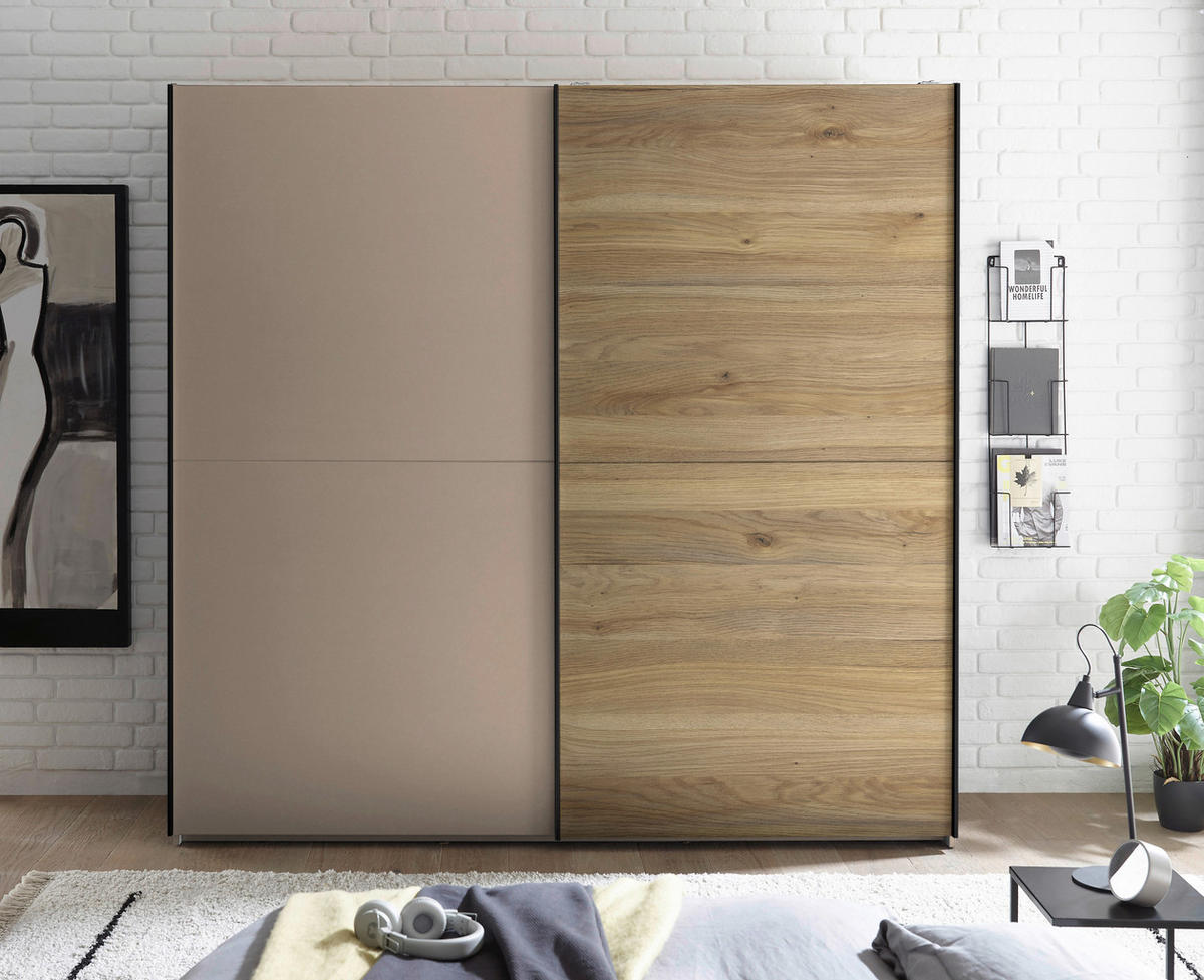 OMARA Z DRSNIMI VRATI, barve hrasta, kašmir  - kašmir/črna, Trend, kovina/leseni material (215/210/60cm) - Hom`in