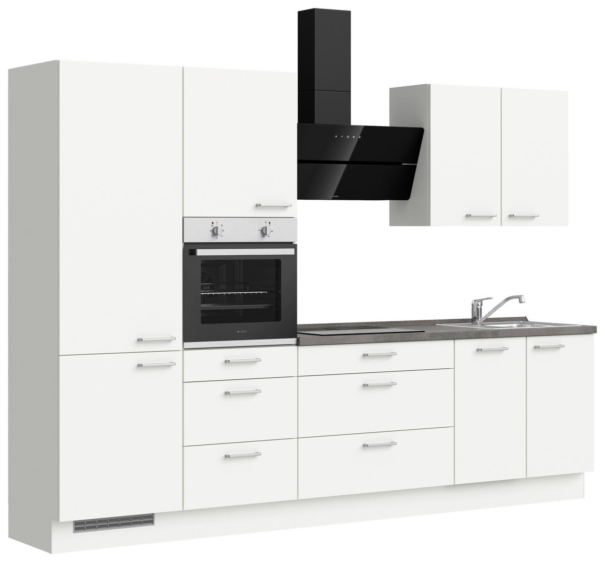 KÜCHENBLOCK 300 cm   in Weiß, Schieferfarben  - Schieferfarben/Edelstahlfarben, MODERN, Holzwerkstoff/Metall (300cm) - Nobilia