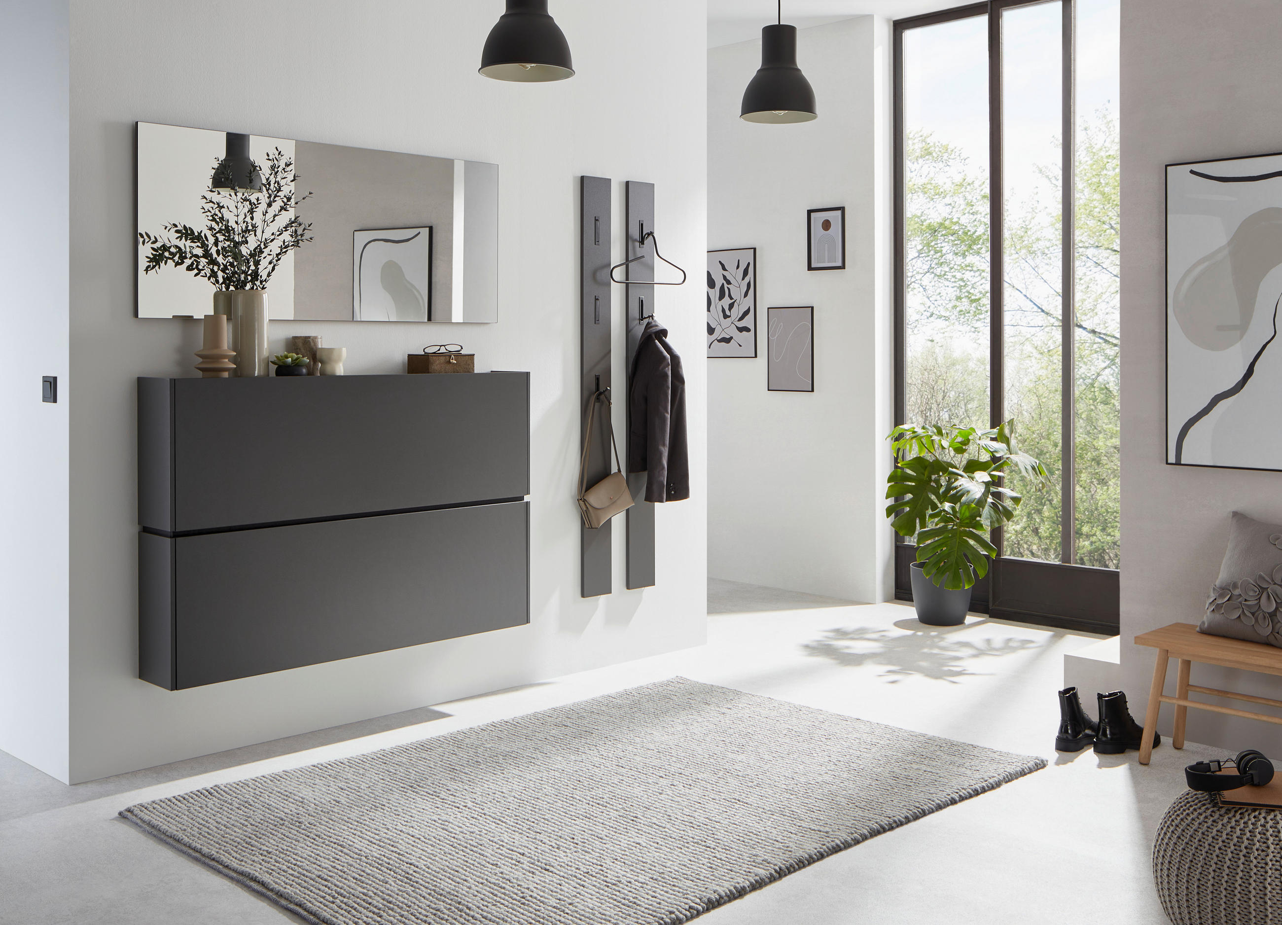 GARDEROBE 4-teilig in 200/200/22 cm - Graphitfarben, Design, Holzwerkstoff (200/200/22cm) - Voleo