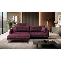ECKSOFA Weinrot Velours Bettkasten  - Weinrot/Goldfarben, Design, Textil/Metall (196/264cm) - P & B