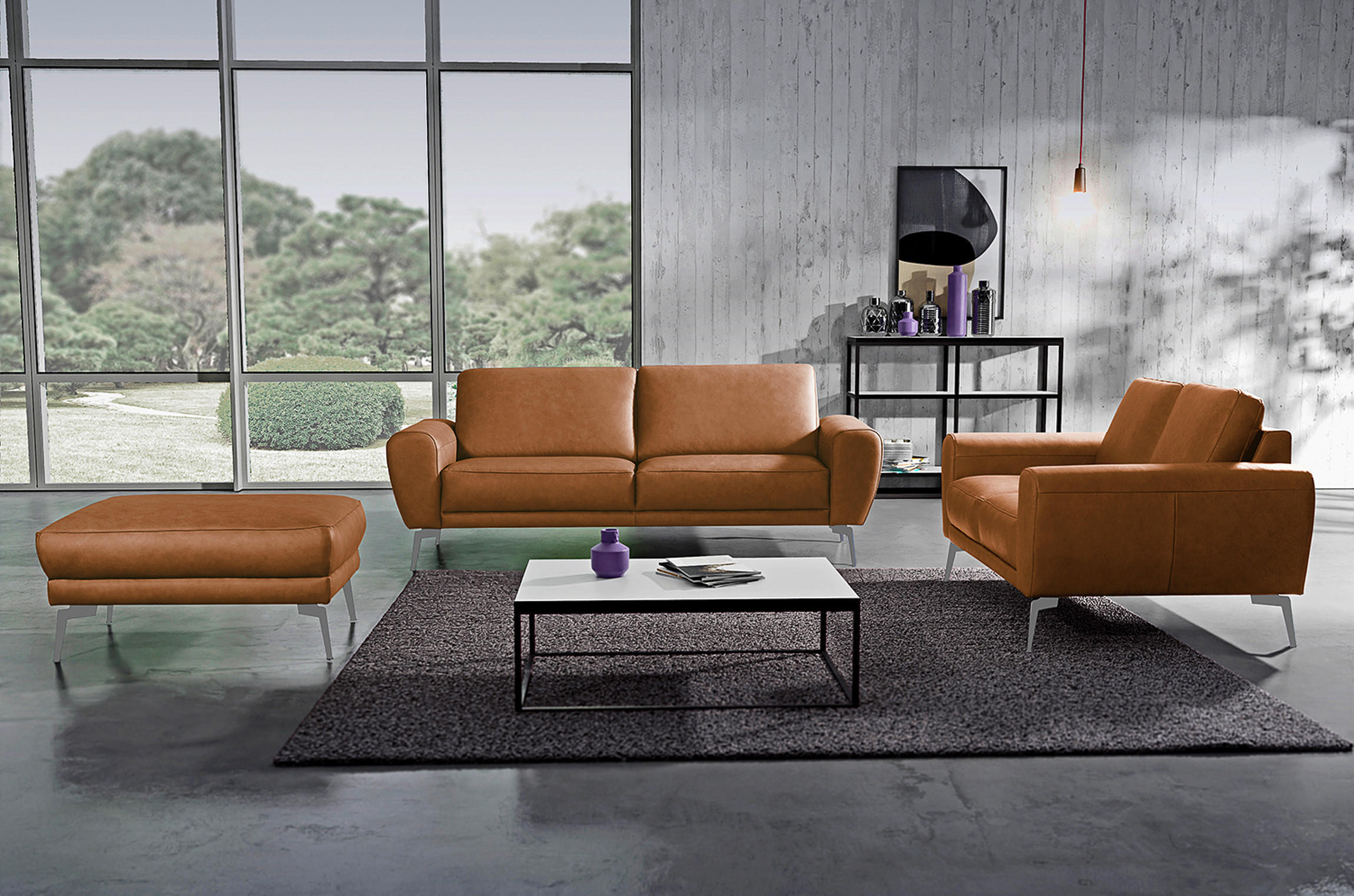 3-SITZER-SOFA in Leder Cognac  - Chromfarben/Cognac, Design, Leder/Metall (207/85/92cm) - Livetastic