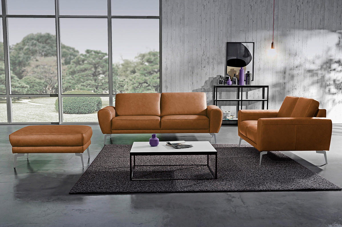 3-SITZER-SOFA Echtleder Cognac  - Chromfarben/Cognac, Design, Leder/Metall (207/85/92cm) - Livetastic