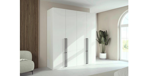 DREHTÜRENSCHRANK 201/223/61 cm,  in Weiß, 4-türig  - Schwarz/Weiß, Basics, Holzwerkstoff/Metall (201/223/61cm) - Novel