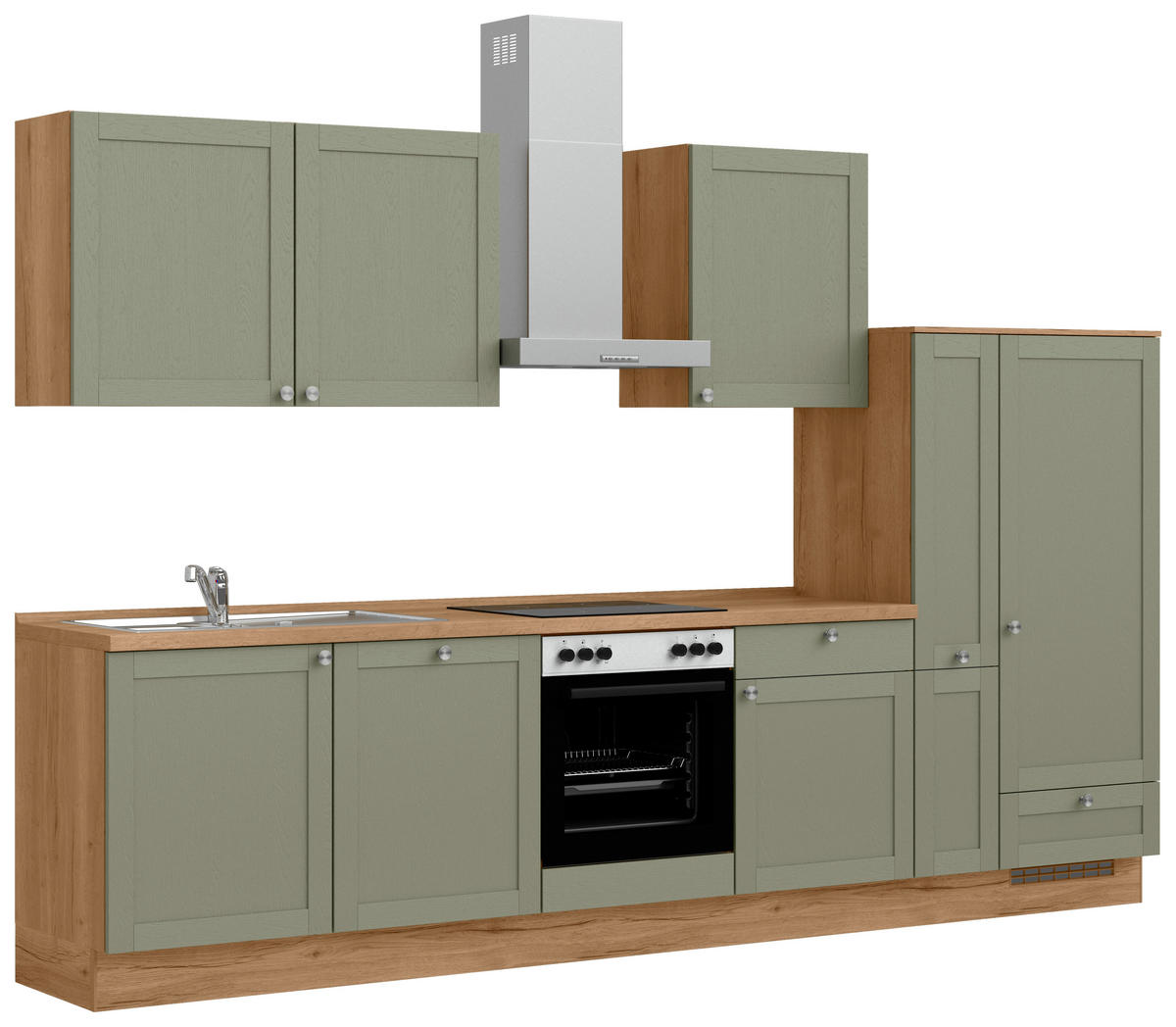 KÜCHENLEERBLOCK Frame 330 cm  in Eichefarben, Olivgrün  - Edelstahlfarben/Eichefarben, MODERN, Holzwerkstoff/Metall (330cm) - Nobilia
