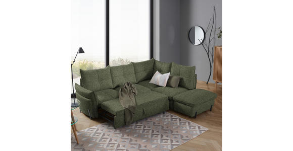 ECKSOFA in Bouclé Olivgrün  - Schwarz/Olivgrün, Design, Textil/Metall (250/220cm) - Xora