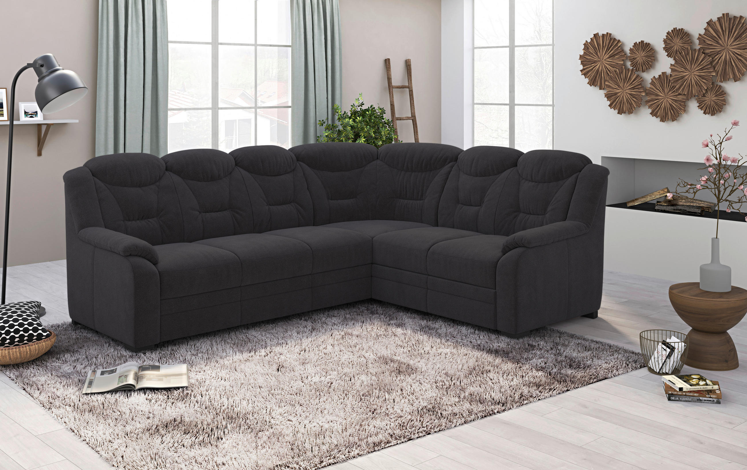 ECKSOFA in Chenille Schwarz  263/211 cm  - Schwarz, Basics, Kunststoff/Textil (263/211cm) - MID.YOU