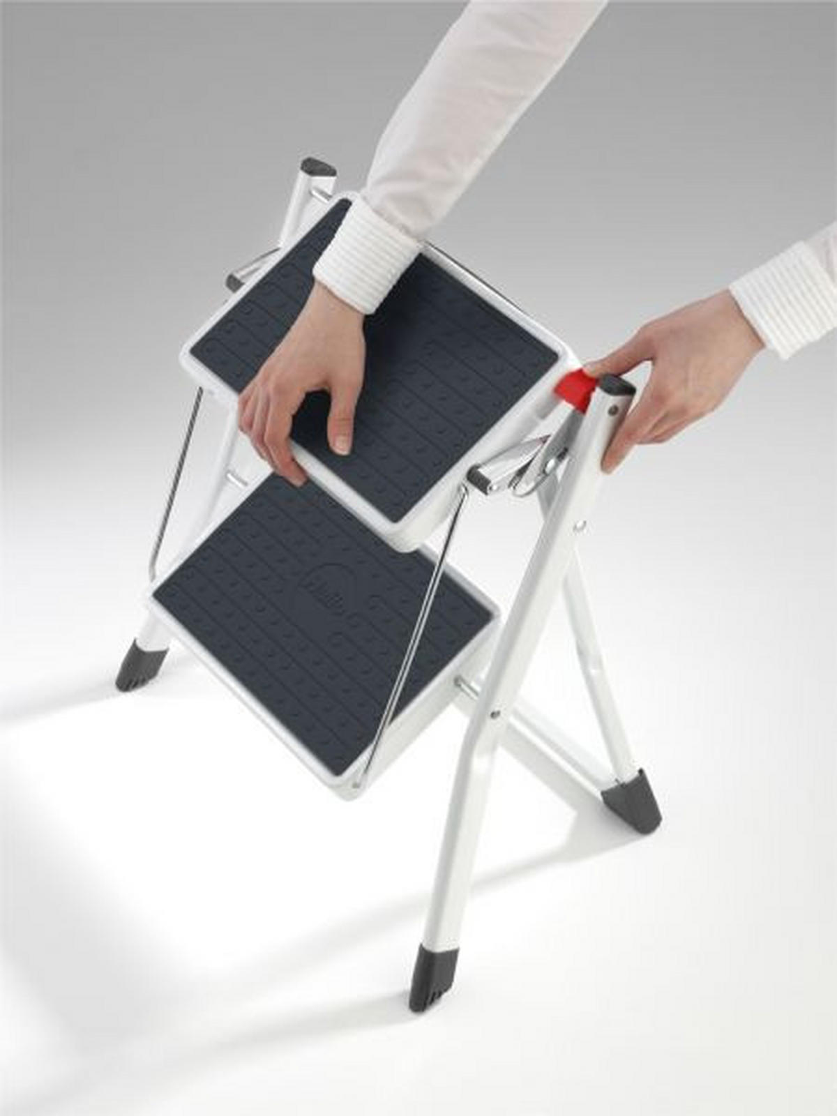 KLAPPTRITTLEITER - Schwarz/Weiß, Basics, Kunststoff/Metall (49/45/49cm) - Hailo