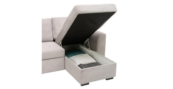 ECKSOFA in Velours, Cord Hellgrau  243/155 cm  - Hellgrau/Schwarz, Design, Kunststoff/Textil (243/155cm) - Xora