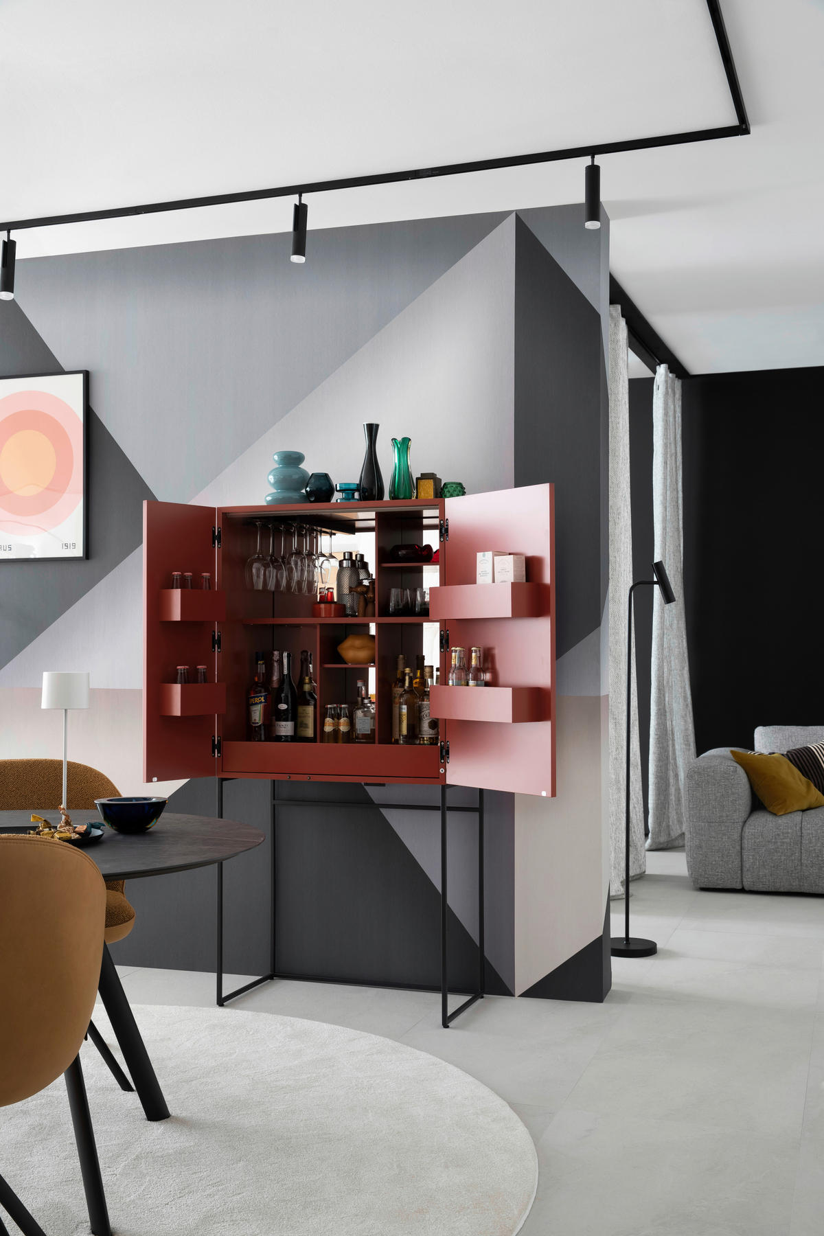 BARSCHRANK Rot  80/165/45 cm  - Rot/Schwarz, Design, Holzwerkstoff/Metall (80/165/45cm) - Schöner Wohnen