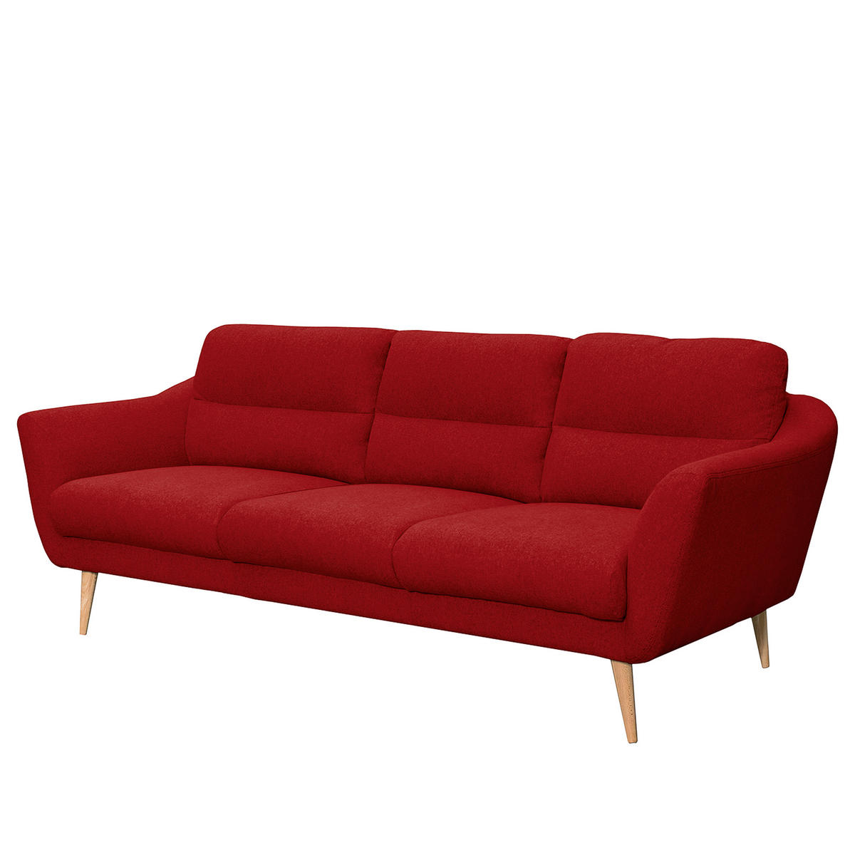 3-SITZER-SOFA in Webstoff Rot  - Buchefarben/Rot, Design, Holz/Textil (209/87/88cm) - Livetastic