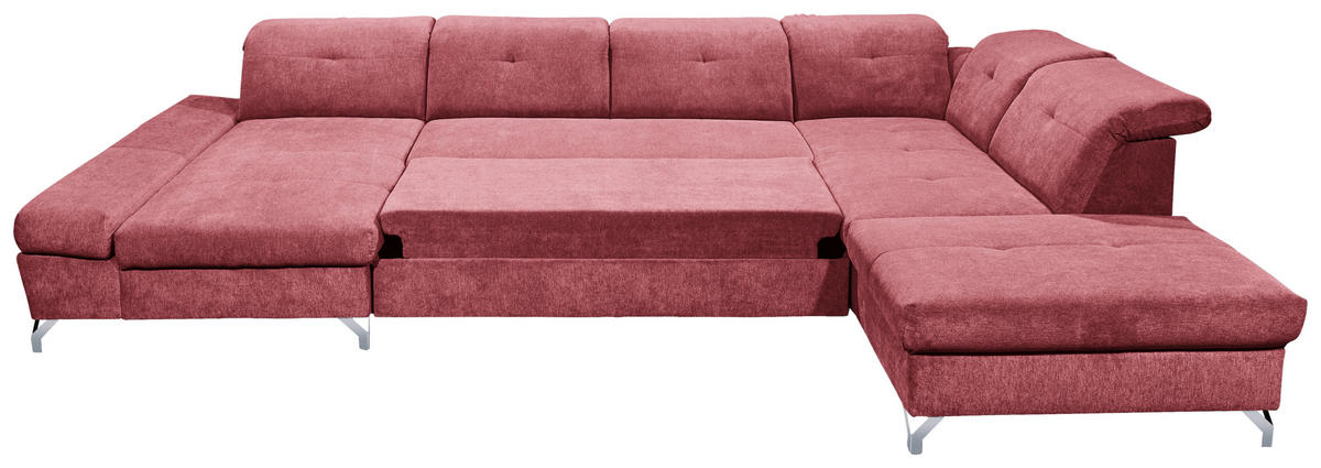 WOHNLANDSCHAFT in Mikrovelours Beere  - Beere/Silberfarben, Modern, Textil/Metall (168/350/245cm) - MID.YOU