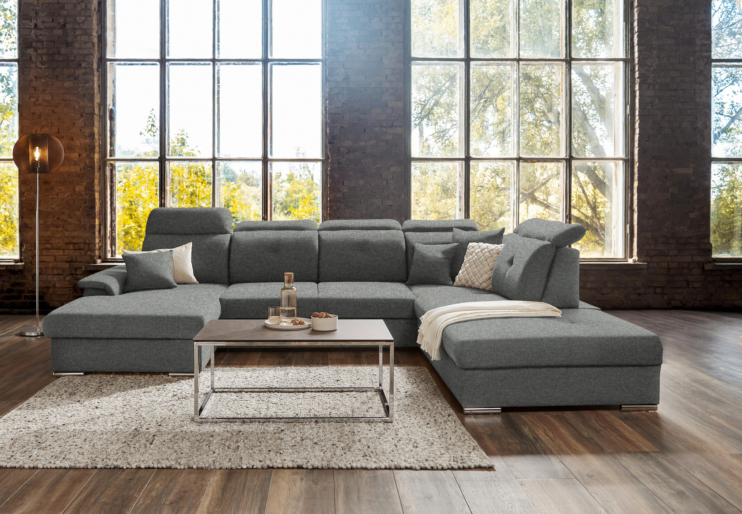 WOHNLANDSCHAFT in Flachgewebe Grau  - Silberfarben/Grau, Design, Kunststoff/Textil (187/365/263cm) - Cantus