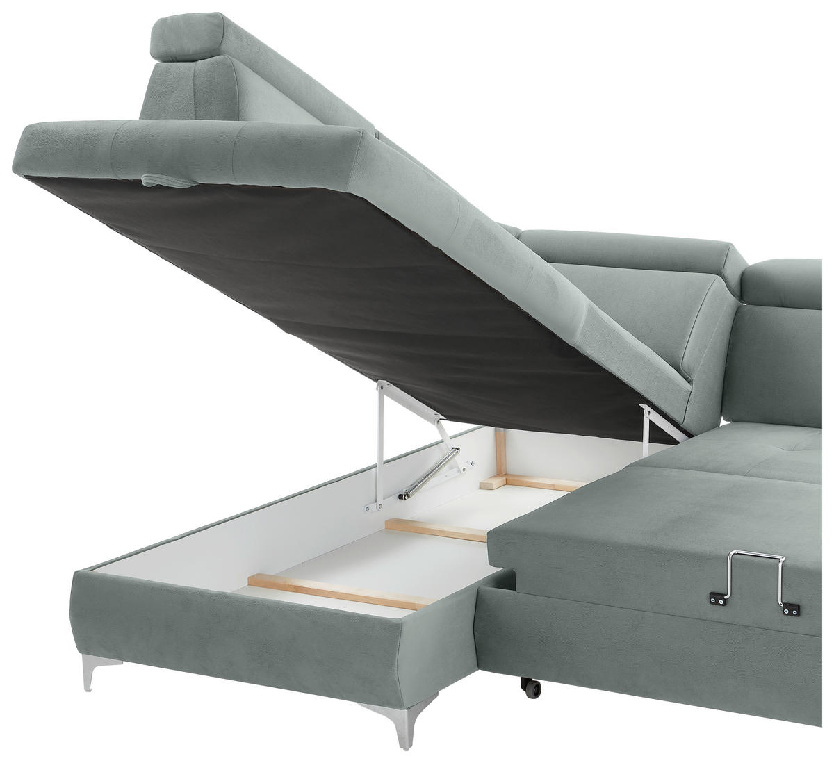 ECKSOFA Mintgrün Mikrofaser  - Chromfarben/Mintgrün, KONVENTIONELL, Textil/Metall (206/271cm) - Carryhome