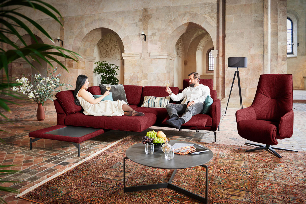ECKSOFA in Flachgewebe, Struktur Rot  - Anthrazit/Rot, Design, Textil/Metall (230/254cm) - Johann Jakob
